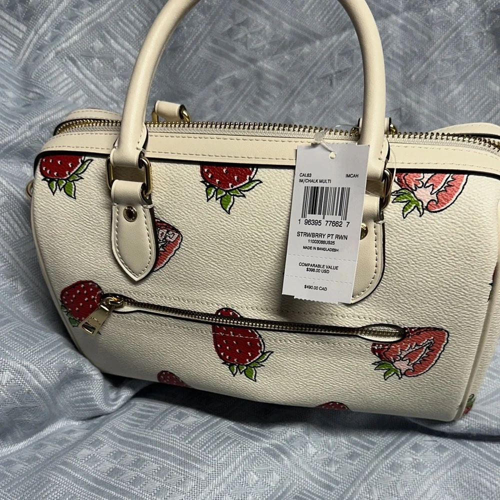 Coach Ivory Satchel with Red Strawberry Design - Picture 3 of 6